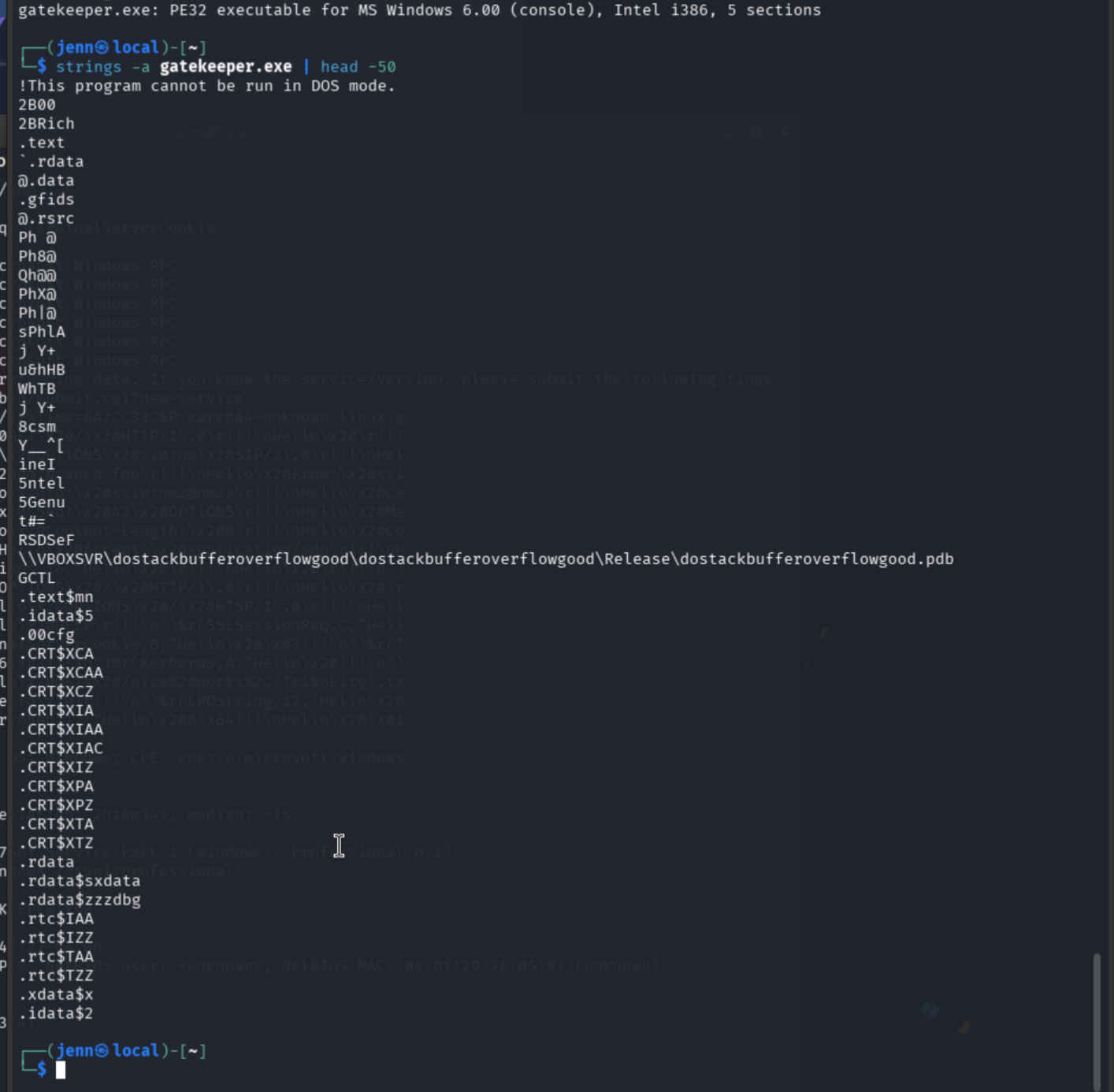 strings output showing first 50 strings from gatekeeper.exe